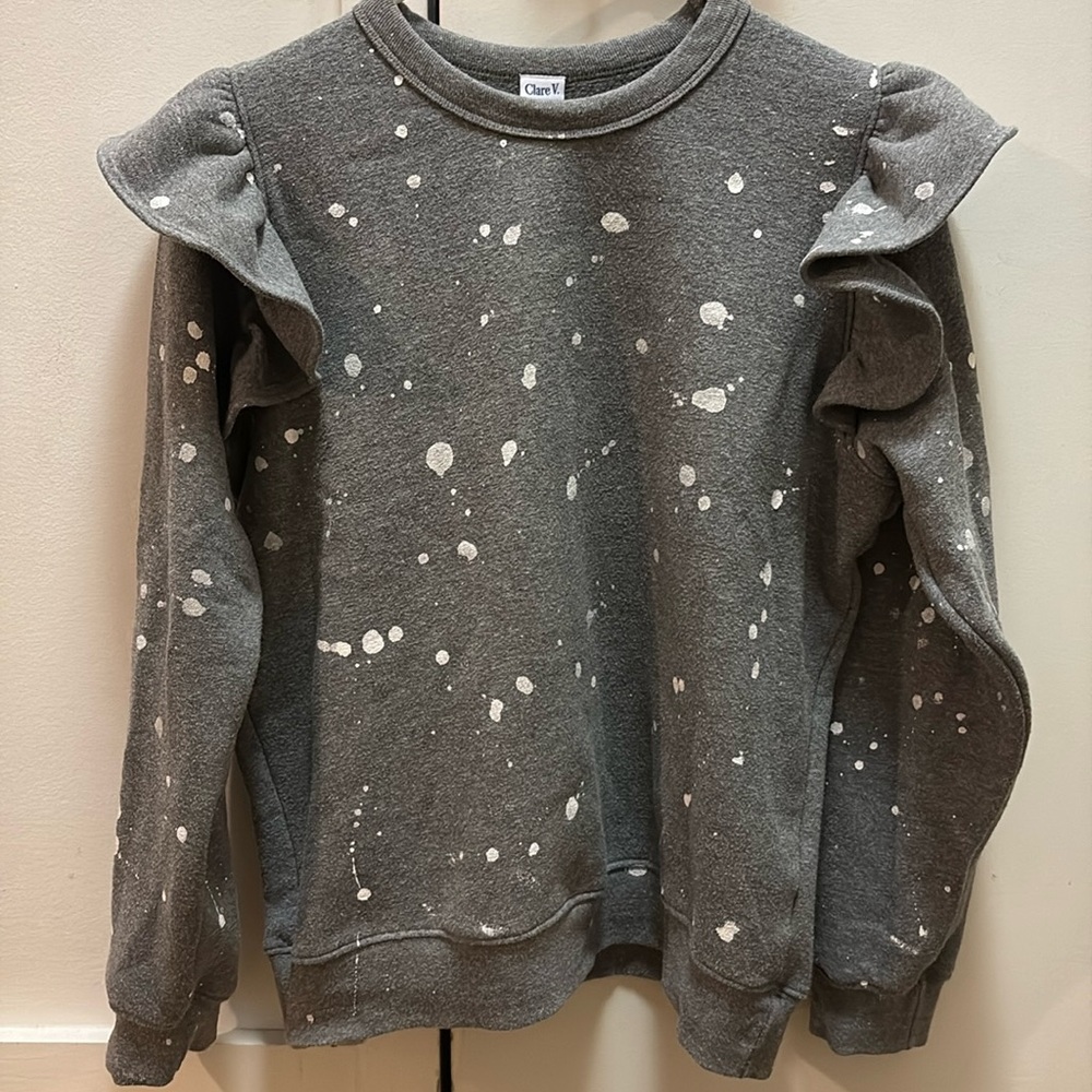 Clare V Gray Ruffled splattered Sweatshirt Sz S